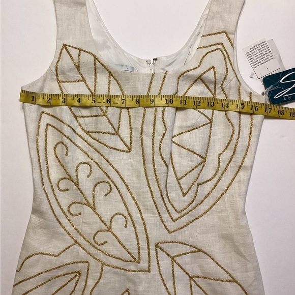 Santa Fe By Jim Tremblay Sheath Ramie Gold Embroidered Leaves Dress Size 4 NWT - Picture 8 of 9